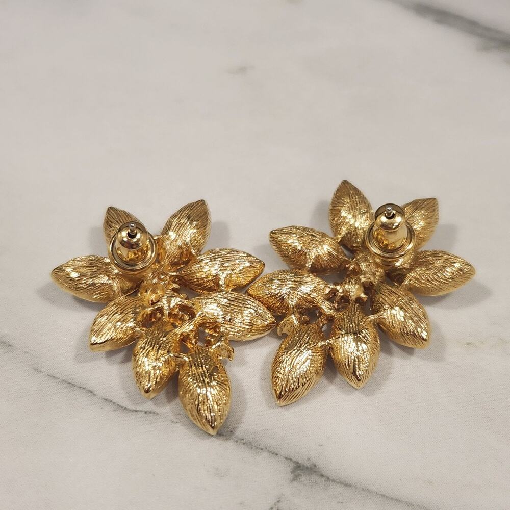 Vintage Gold Tone Rhinestone Cluster Statement Earrings Prom Glam - Picture 4 of 8